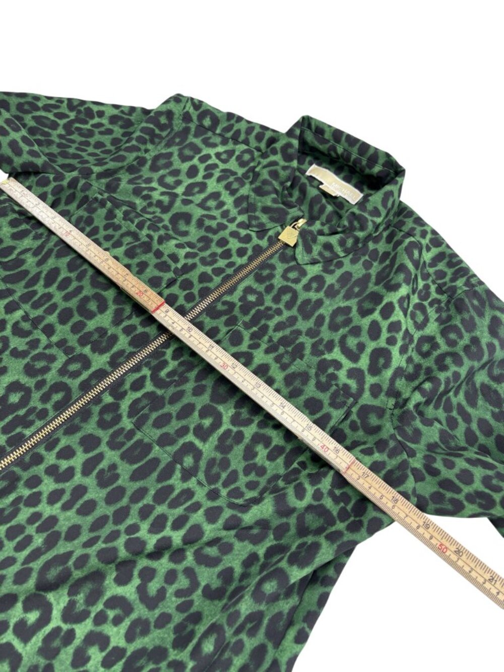 Michael Kors Womens Green & Black Leopard Print Zip-Up Jacket Size M - Picture 7 of 10
